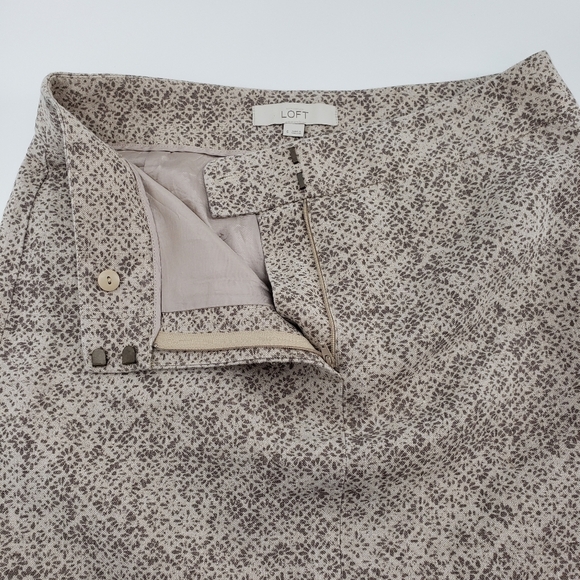 LOFT 100% Linen Tan Brown Floral Skirt - Picture 3 of 7